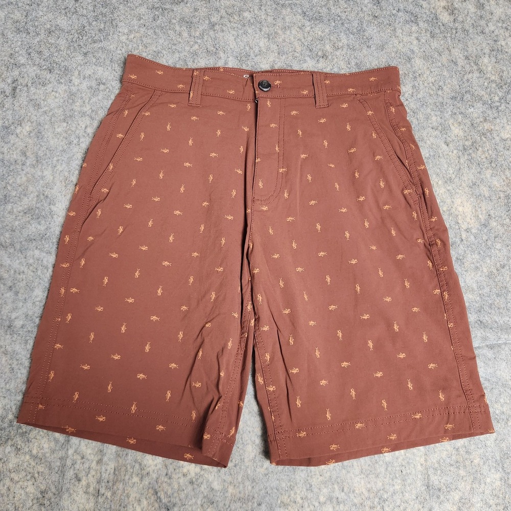 Eddie Bauer Travex Shorts Men 30 W 10 I Red Fishbone Animal Print Gorpcore Hike